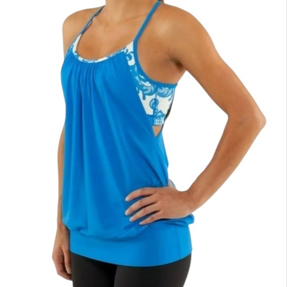 Lululemon No Limits Tank Top Blue and White Sleeveless Sz 8 Women - Picture 1 of 7